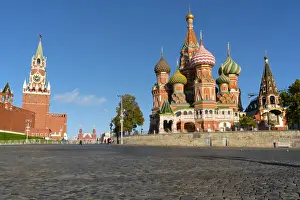 Red Square Prints: Red Square, St. Basils Cathedral and the Saviours Tower of the Kremlin, UNESCO