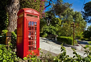 Telephone Box Prints: Red telephone box, Alameda Gardens, Gibraltar, Europe