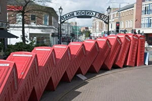 Surrey Collection: Red telephone box sculpture Out of Order by David Mach. Kingston Upon Thames