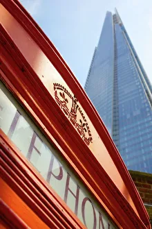 Contrasts Prints: Red telephone box and The Shard, London, England, United Kingdom, Europe