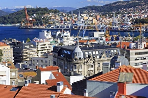 Galicia Prints: Red tiled roofs in the Historic Centre, Vigo, Galicia, Spain, Europe