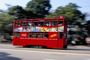 Speeding Prints: Red tram, Causeway Bay, Hong Kong Island, Hong Kong, China, Asia
