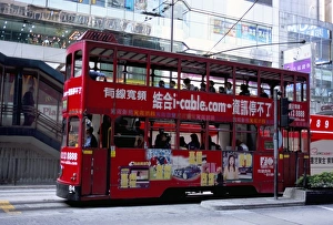Des Voeux Road Prints: Red tram, Des Voeux Road, Central, Hong Kong Island, Hong Kong, China, Asia