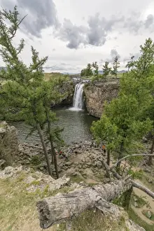 Red waterfall, Orkhon valley, South Hangay province, Mongolia, Central Asia, Asia
