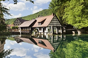 Water Mill Prints: Mill reflecting in Blautopf Spring