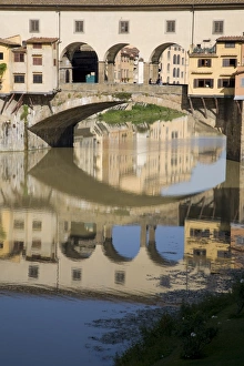 Arno Prints: Reflection of the Ponte Vecchio in the Arno River, Florence, Tuscany, Italy, Europe