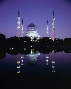 Selangor Prints: Reflection in tranquil water of the dome and minarets