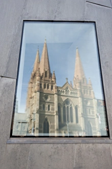 Anglican Prints: Reflection in window of St. Pauls Cathedral, Melbourne, Victoria, Australia, Pacific