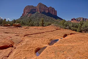 Sedona Gallery: Reflections of Courthouse Butte in the Slick Rock Bowls along the Llama Trail in Sedona