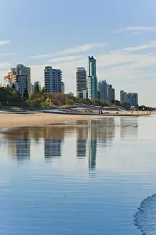 Queens Land Prints: Reflections of high rise buildings at Surfers Paradise Beach