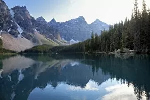 Images Dated 12th August 2011: Reflections in Moraine Lake, Banff National Park, UNESCO World Heritage Site