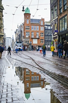 Traditionally Dutch Prints: Reflections on a rainy day, Amsterdam, Netherlands, Europe