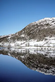 Mirror Prints: Reflections of snow covered hill at Rydal Water in the Lake District National Park
