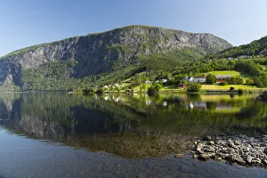 Hordaland Prints: Reflections in still water at Lake Granvinvatnet, Hordaland, Vestlandet, Norway