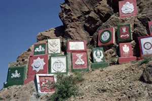 Army Prints: Regimental plaques on the mountain side in the Khyber Pass, N