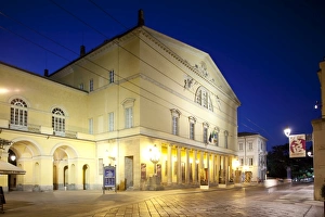 Entertainment Venue Prints: Regio Theatre at night, Parma, Emilia Romagna, Italy, Europe