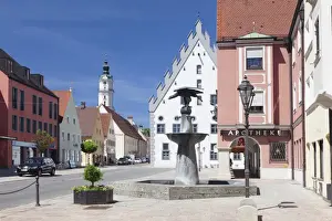 Bayern Prints: Reichsstattbrunnen fountain and Pilgrimage church Heilig Kreuz