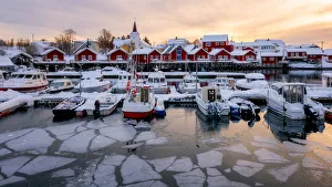 Reine Prints: Reine harbour in winter, Lofoten Islands, Nordland, Norway, Europe