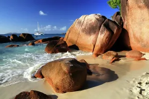 Paradise Prints: Relaxation on Anse Lazio Beach with clear water