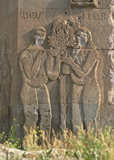 Asia Minor Prints: Relief of Adam and Eve on Armenian church, built in 915 AD, Akdamar Island