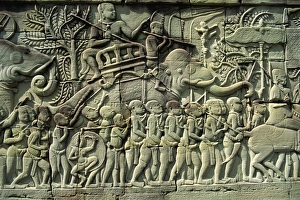 Reliefs Prints: Relief, Bayon, Angkor, UNESCO World Heritage Site, Siem Reap, Cambodia