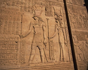 Detail of relief carving including hieroglyphics, Kom Ombo, Egypt, North Africa