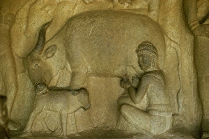 Relief from one of the cave temples at Mahabalipuram, UNESCO World Heritage Site Relief from one of the cave temples at Mahabalipuram, UNESCO World Heritage Site
