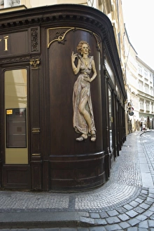 Reliefs Prints: Relief of a lady on shop exterior, Old Town, Prague, Czech Republic, Europe