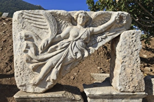 Relief of Nike, winged goddess of victory, Roman ruins of ancient Ephesus, near Kusadasi, Anatolia, Turkey, Asia Minor, Eurasia