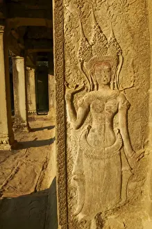 Dancer Prints: Relief sculpture of Apsara, heavenly dancer of the Khmer Kingdom, Angkor Wat temple