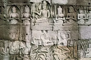 Bayon Prints: Detail of reliefs, the Bayon, Angkor, UNESCO World Heritage Site, Siem Reap