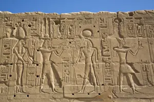 Pharaoh Prints: Reliefs of Deities and a Pharaoh on the right, Karnak Temple Complex