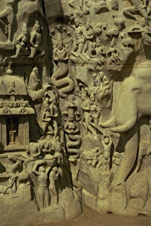 Mahabalipuram Prints: Reliefs at Mahabalipuram, UNESCO World Heritage Site, near Madras, India, Asia