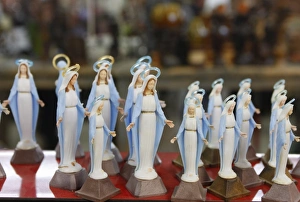 Objects Prints: Religious objects for sale at a flea market, Cluses, Haute Savoie, France, Europe