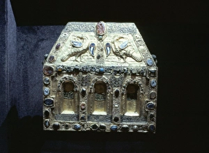 Black Background Prints: Reliquary de Pepin dating from 9th to 11th centuries, Treasury of Ste. Foy
