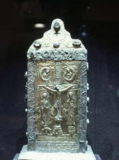 Black Background Prints: Reliquary of Pope Pascale II, made from silver, dating from 1100 AD, Treasury of Ste