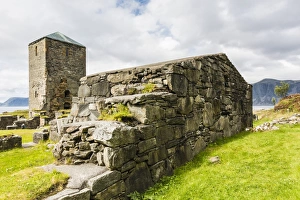 Traditionally Norwegian Prints: Remains of a monastery at Selje, Nordland, Norway, Scandinavia, Europe