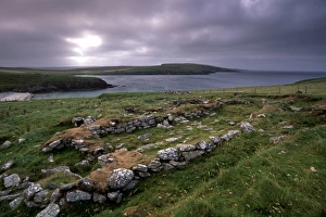 Shetland Prints: Remains of Viking longhouse at Underhoull
