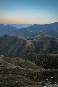 Ecology Prints: Remote mountain landscape at dusk in Chechnya, Caucasus region of Russia