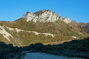 Terrain Prints: Remote mountain scenery shows rugged terrain and clear skies in Chechnya