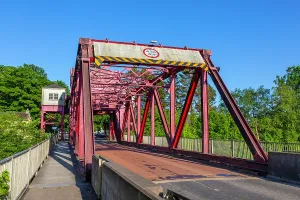 Footpath Prints: Renfrew Inchinnan Bascule Bridge features Sherzer lift system over White Cart Water in Scotland