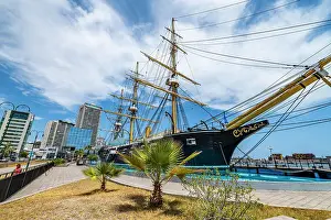 Docked Prints: Replica of the Chilean Navy ship Esmeralda that was sunk at the Battle of Iquique in 1879