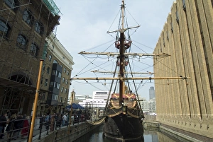 Southwark Prints: Replica of the Golden Hinde, Francis Drakes ship, Southwark, London