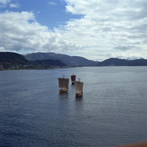 Alesund Prints: Replica Viking boats, near Alesund, West Norway, Scandinavia, Europe