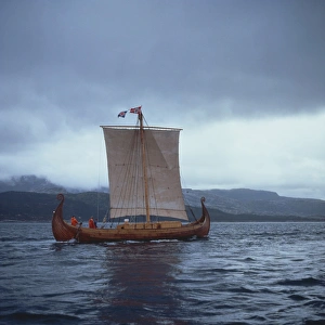 Sails Prints: Replica Viking ships, Oseberg, West Norway, Norway, Scandinavia, Europe