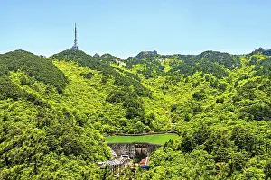 Province Prints: Reservoir and dam in Huangshan surrounded by green mountains in Anhui Province, China