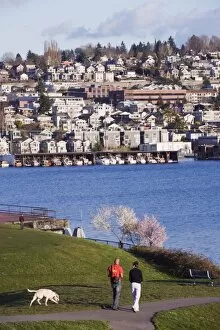Residential houses on Lake Union from Gas Works Park, Seattle, Washington State