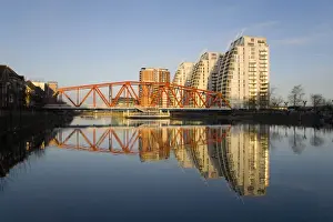 Tower Block Prints: Residential tower blocks and colourful bridge reflected in water