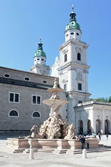 Austria Prints: Residenzplatz Square, Residenzbrunnen fountain