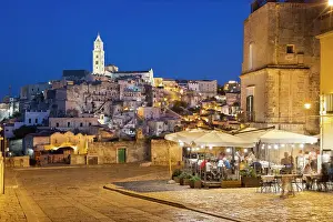 Basilicata Prints: Restaurant at night with the Sassi di Matera old town floodlit